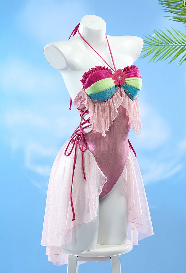 Flora Derivative One Piece Badeanzug Feenrosa Hohler Neckholder Swismuit mit Kettenärmeln Flora Derivative One Piece Badeanzug Feenrosa Hohler Neckholder Swismuit mit Kettenärmeln