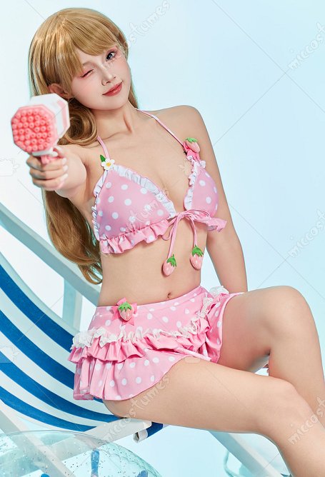 Traje de baño conjunto de bikini de fresa con lunares retro y lazo.