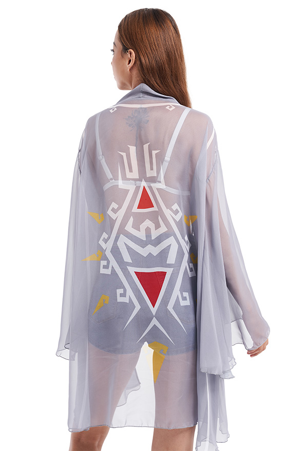 Imprimés dans le dos manches trompettes haori kimono en mousseline