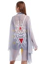 Imprimés dans le dos manches trompettes haori kimono en mousseline