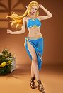 Miccostumes Swimsuits Conjunto de Bikini Azul Halter con Cordones en el Sostén  y Falda Bañador de Dos Piezas con Vestido de Velo