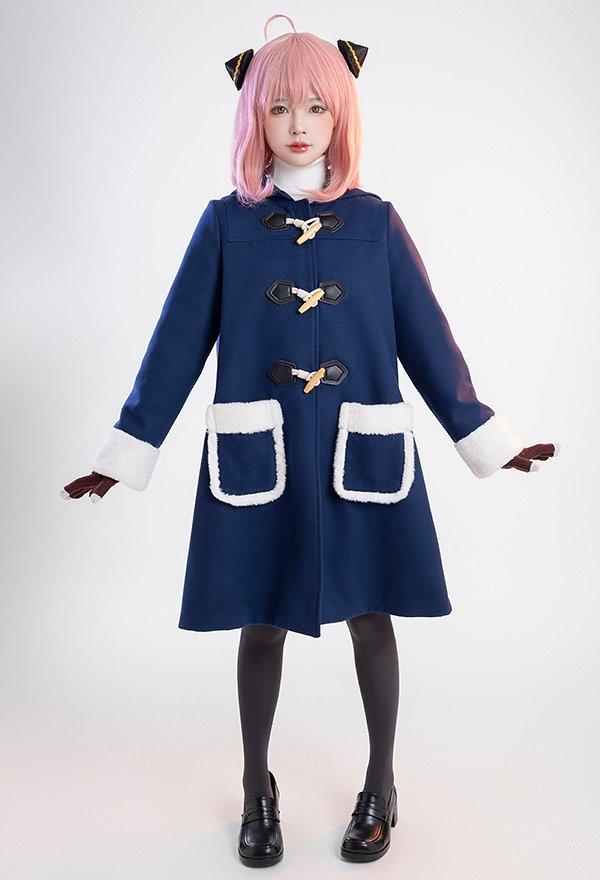 Spy House Anya Cosplay Kostüm Spion x Familie Cosplay Winter Mantel Langer Mantel und Pullover Set