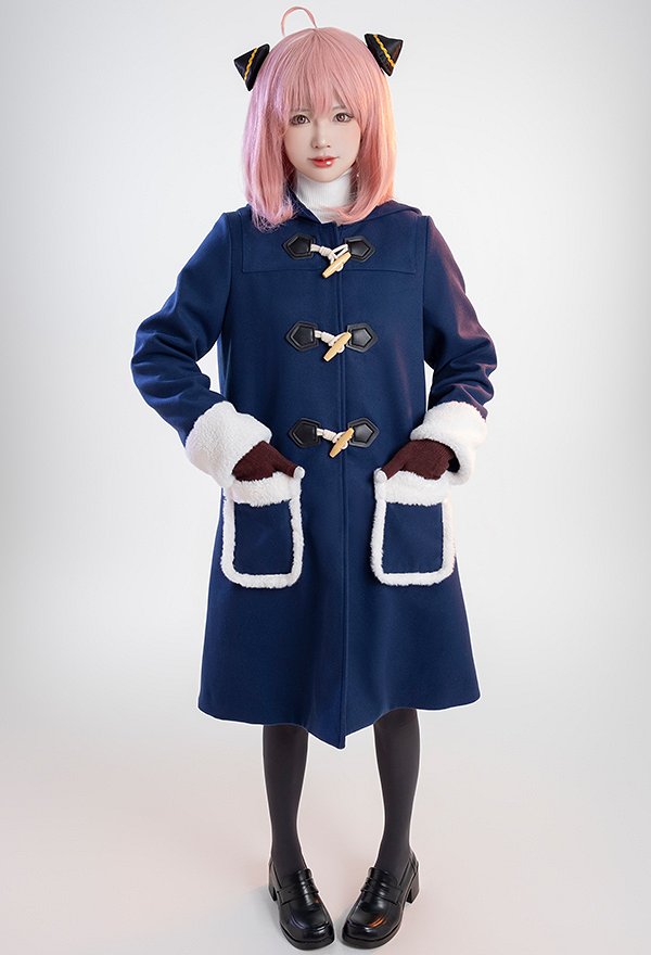Spy House Anya Cosplay Kostüm Spion x Familie Cosplay Winter Mantel Langer Mantel und Pullover Set