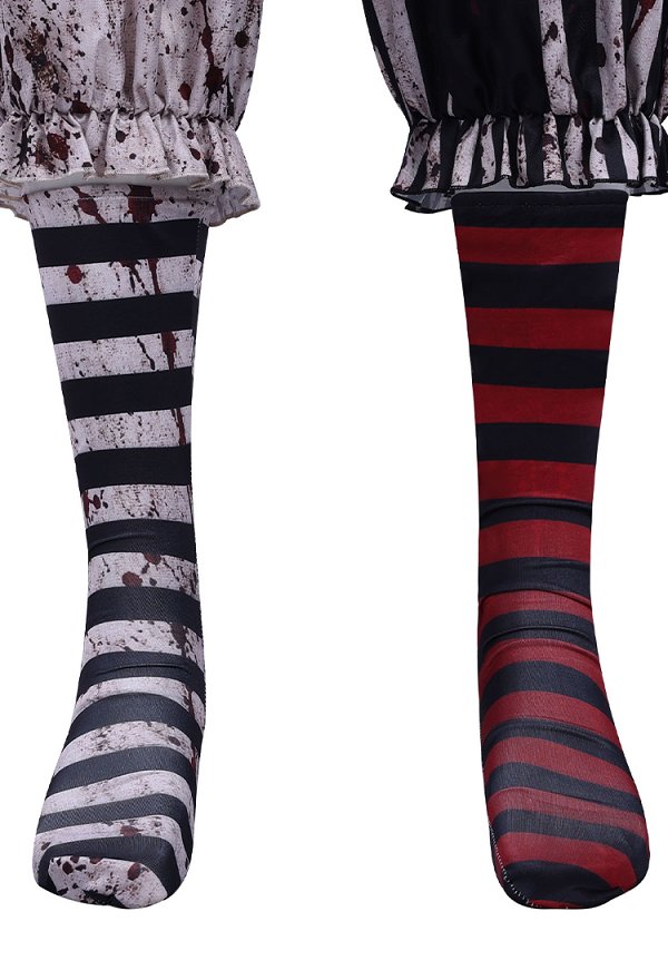 Terrifier Derivative Bloodstained Print Outfit Set Color-blocked Striped Bodysuit with Shawl and Socks