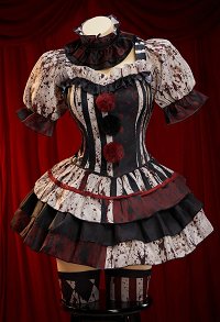 Terrifier Derivative Blood Print Outfit Set Color-blocked Striped Dress with Sleeves and Socks