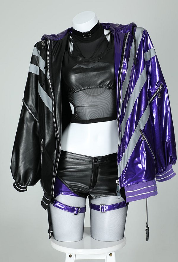 Tekken 8 Reina Cosplay Costume Purple Black Coat Vest and Pants with Gloves and Pantyhose