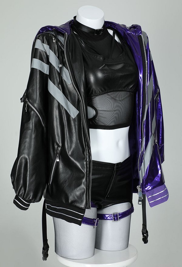 Tekken 8 Reina Cosplay Costume Purple Black Coat Vest and Pants with Gloves and Pantyhose