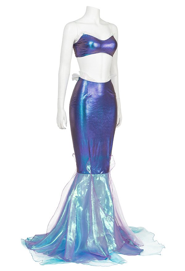 Mermaid Cosplay Costume Blue Shiny Bikini Top and Mermaid Skirt