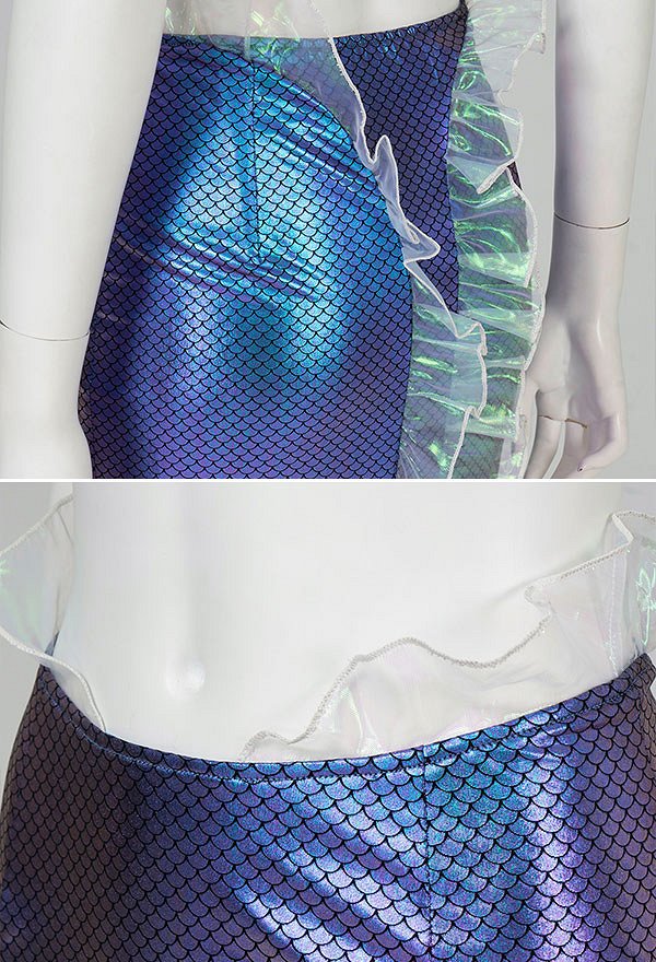 Mermaid Cosplay Costume Blue Shiny Bikini Top and Mermaid Skirt