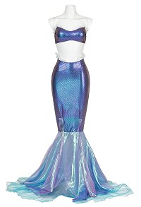 Mermaid Cosplay Costume Blue Shiny Bikini Top and Mermaid Skirt