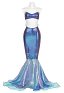 Mermaid Cosplay Costume Blue Shiny Bikini Top and Mermaid Skirt