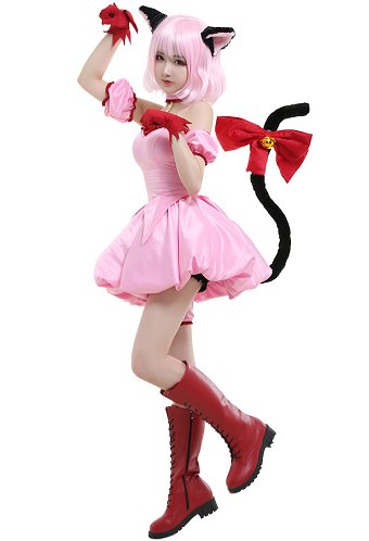 Tokyo Mew Mew Ichigo Momomiya Mew Ichigo Transformée Robe Courte Rose Cosplay Costume