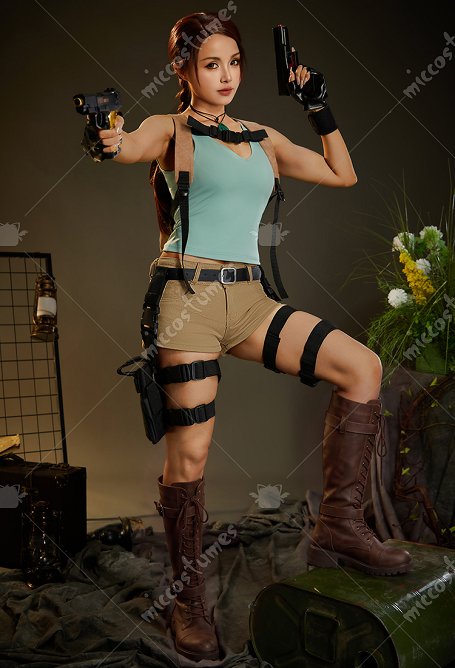 Disfraz de Cosplay de Lara Croft de Tomb Raider con Camiseta sin Mangas y Shorts con Mochila y Guantes