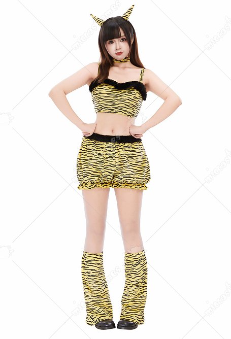 Halloween Fantasma rojo japonés Conjunto de top y pantalones cortos con estampado de tigre calentadores de piernas y gorro