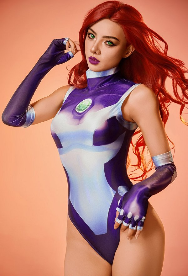 Costume de Cosplay Super Héroïne Combinaison Imprimé 3D Inspiré de Starfire Costume de Cosplay Super Héroïne Combinaison Imprimé 3D Inspiré de Starfire