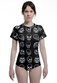 Justaucorps à Manches Courtes T-shirt Une Pièce Halloween Cosplay Costume avec Impressions de Crâne