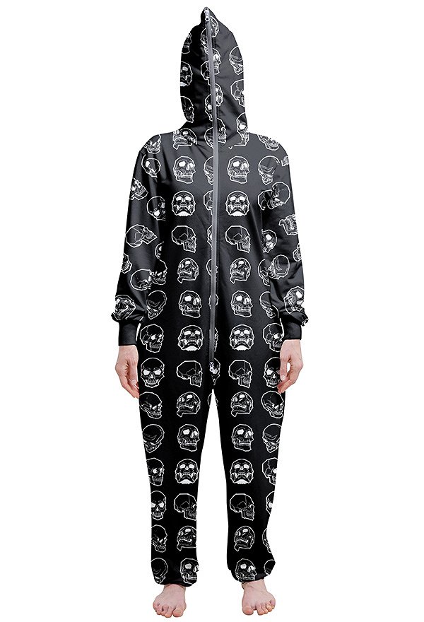 Halloween Dark Style Onesie Pajamas Hooded Adult Onesie Women Skellington Pattern Halloween Pajamas Kigurumi Costume Outfit