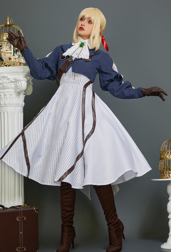 Violet Evergarden Cosplay Costume Lolita Dress and Jacket with Gloves and Socks