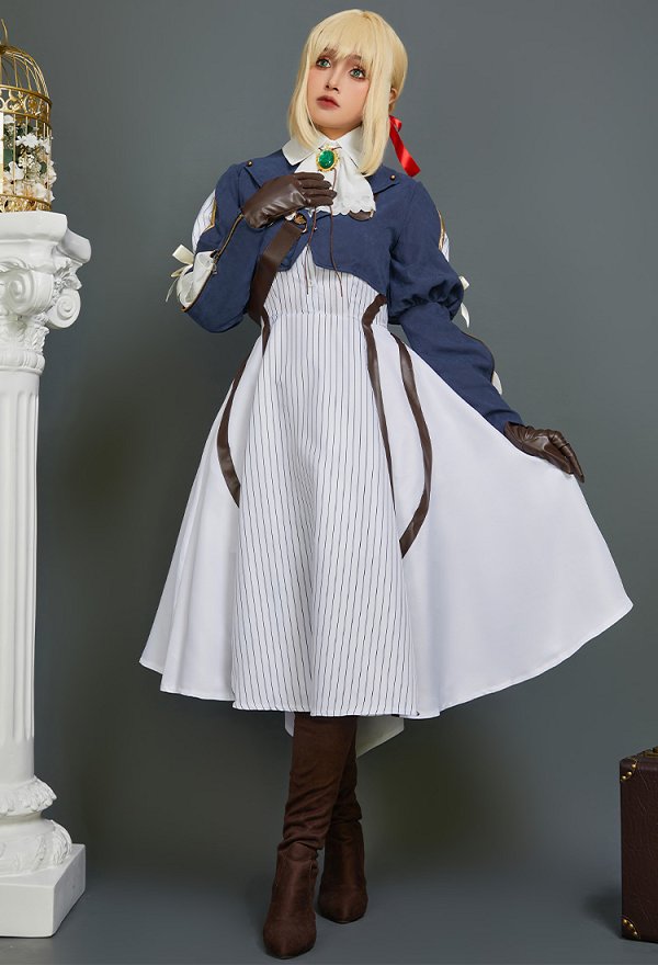 Violet Evergarden Cosplay Costume Lolita Dress and Jacket with Gloves and Socks