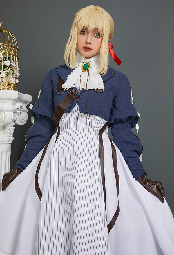 Violet Evergarden Cosplay Costume Lolita Dress and Jacket with Gloves and Socks