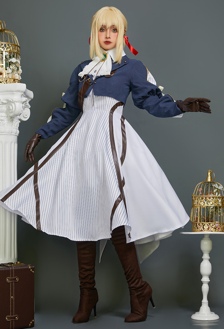 Violet Evergarden Kleid Cosplay Haar Zubehör Handschuhe Jacke Halskette Socken Cosplay Kostüm