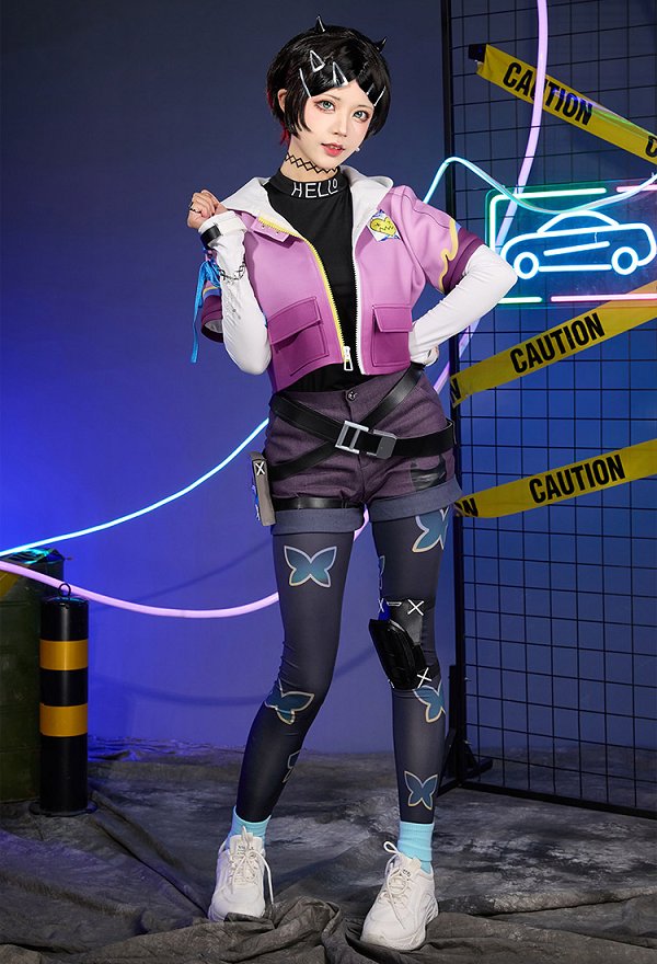VALO Clove Cosplay Kostüm Top und Jacke mit Shorts Strumpfhosen