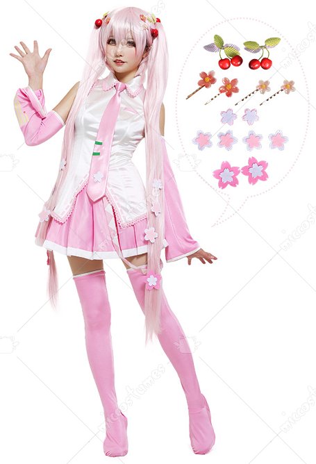 Sakura Pink Cosplay Costume with Sakura Hair Pins