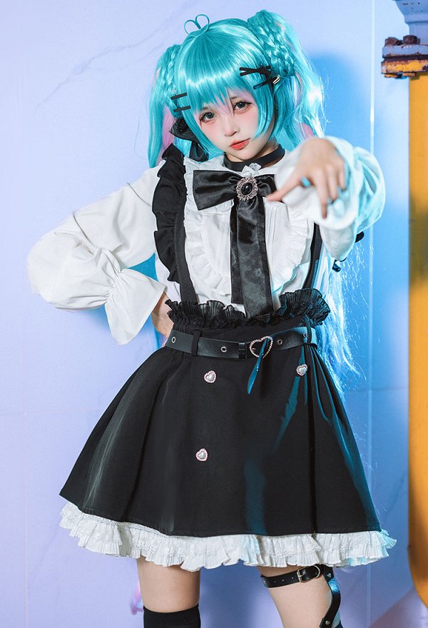 Vocal Cosplay Costume Shirt and Skirt with Belt and Thigh Socks
