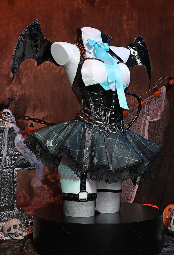 Vocal Cosplay Vestido de disfraz y mangas con alas y calcetines hasta el muslo Vocal Cosplay Vestido de disfraz y mangas con alas y calcetines hasta el muslo