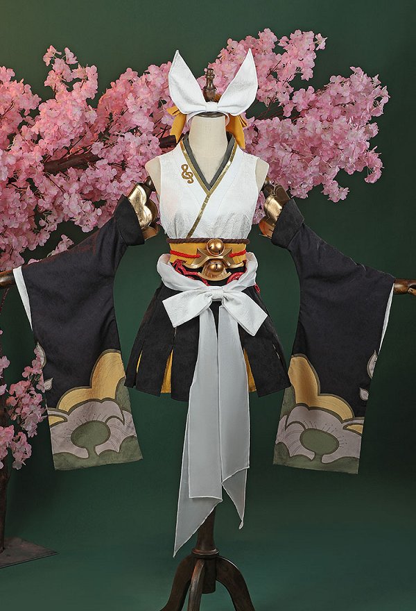 Onmyoji Rin Cosplay Kostüm Kleid und Gürtel mit Ärmeln Beinwärmern