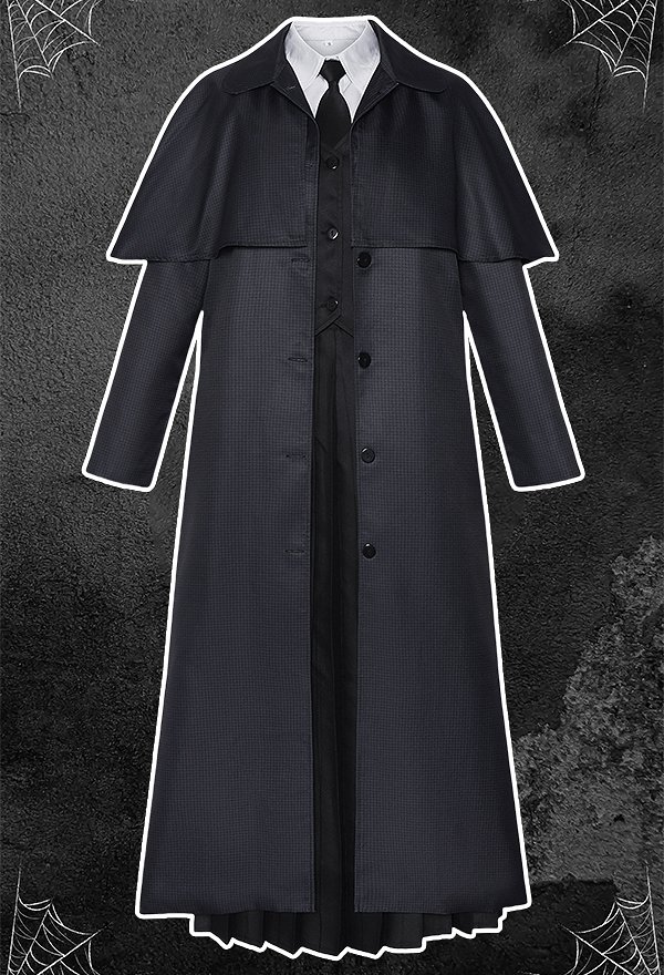 Wednesday Addams Halloween Cosplay Costume Shirt and Vest with Coat and Skirt