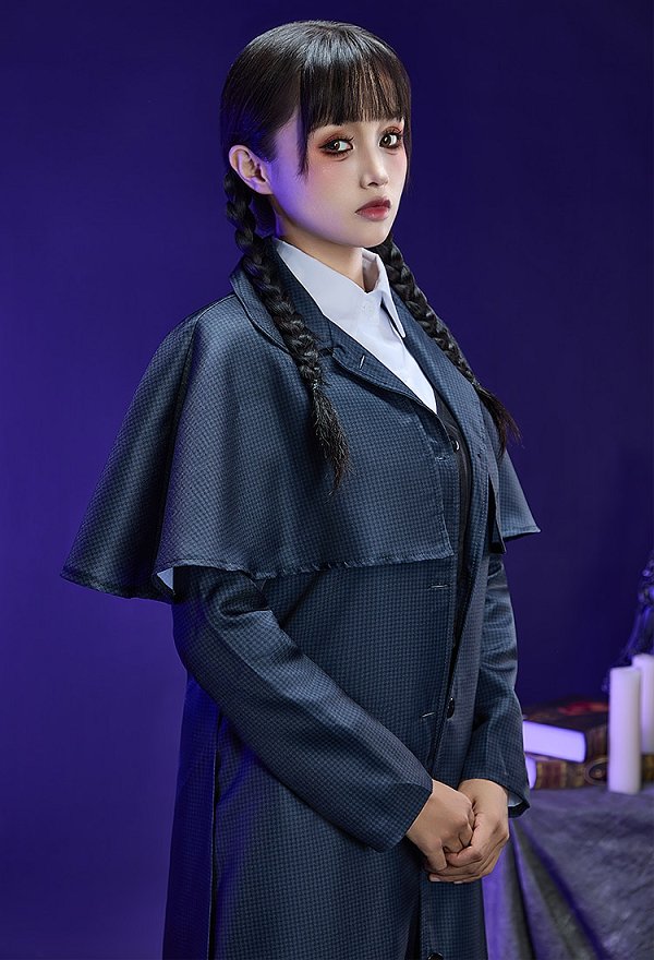 Wednesday Addams Halloween Cosplay Costume Shirt and Vest with Coat and Skirt