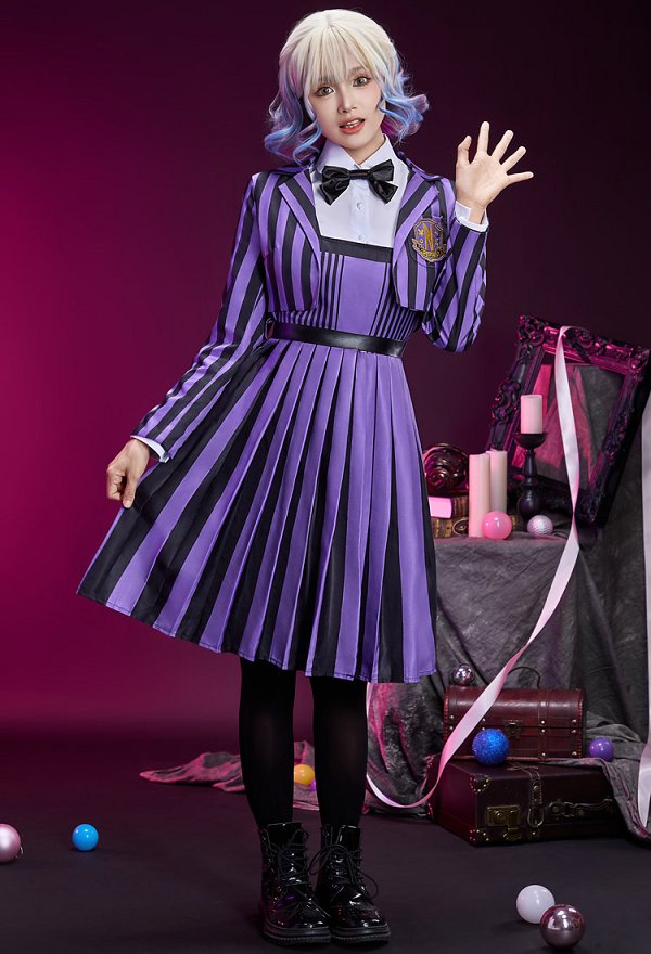 Wednesday Werewolf Enid Sinclair Cosplay Halloween Vestido y Chaqueta con Camisa y Cinturón