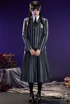 Wednesday Addams Cosplay Kostüm Schwarz Grau Gestreiftes Schuluniform Hemd Weste mit Jacke Rock Wednesday Addams Cosplay Kostüm Schwarz Grau Gestreiftes Schuluniform Hemd Weste mit Jacke Rock
