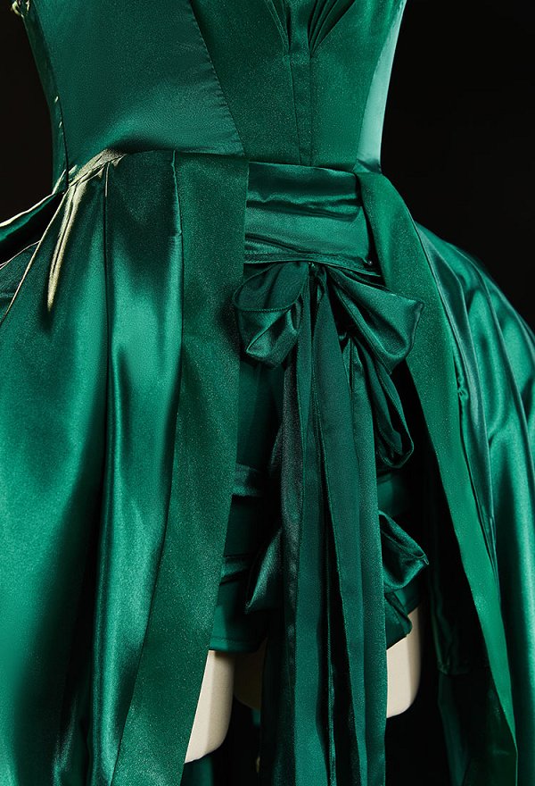 Wednesday Agnes DeMille Cosplay Vestido de fiesta verde con mangas cortas y bajos