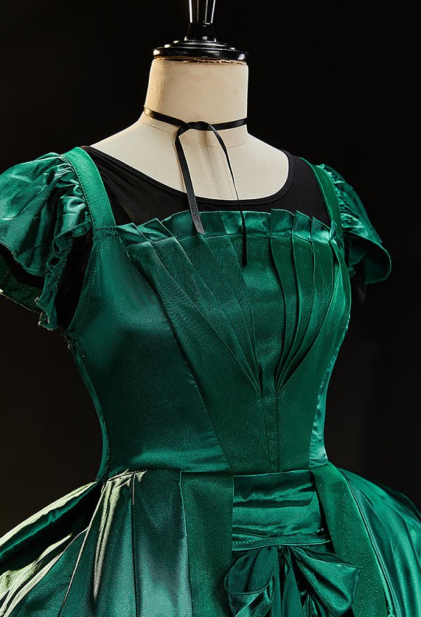 Wednesday Agnes DeMille Cosplay Vestido de fiesta verde con mangas cortas y bajos