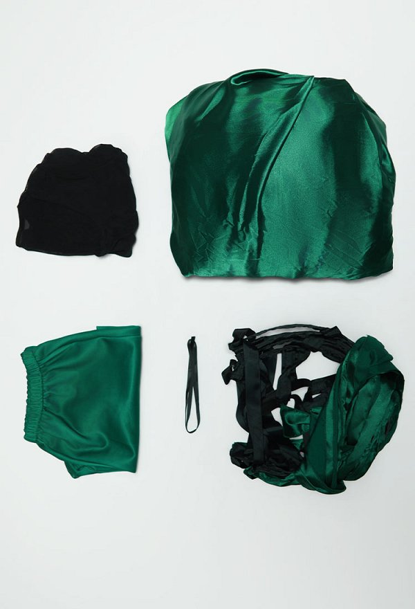 Wednesday Agnes DeMille Cosplay Vestido de fiesta verde con mangas cortas y bajos