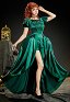Wednesday Agnes DeMille Cosplay Vestido de fiesta verde con mangas cortas y bajos