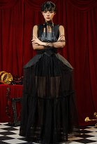 Wednesday Addams Halloween Cosplay Kostüm Gothic Abendkleid mit Oberteil und Halbrock Shorts und Petticoat
