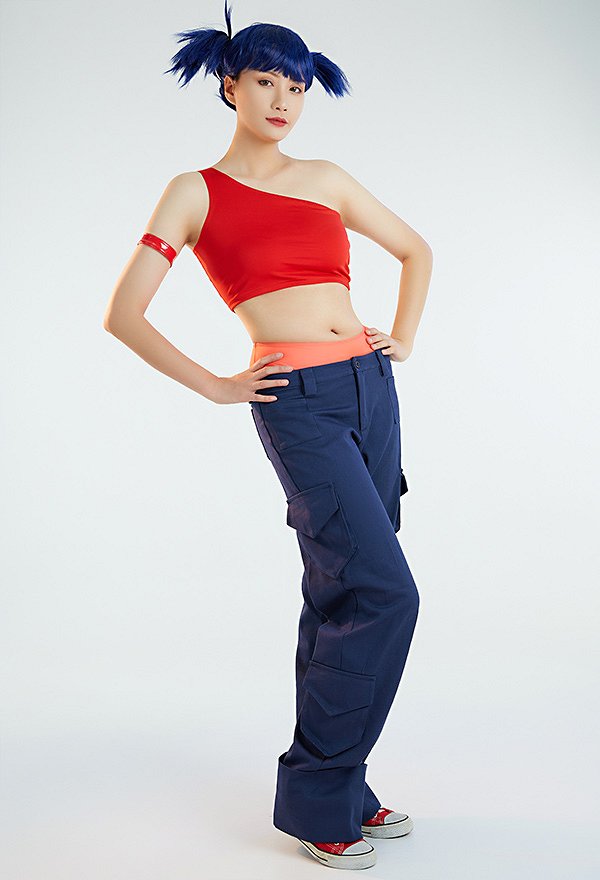 Fairy Club Musa Cosplay Costume One-Shoulder Short Crop Top and Trousers with Armband and Panty
