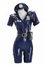 Female Polizistinnen Cosplay Kostüm PU-Leder Sexy Blauer Bodysuit mit Hut und Gürtel