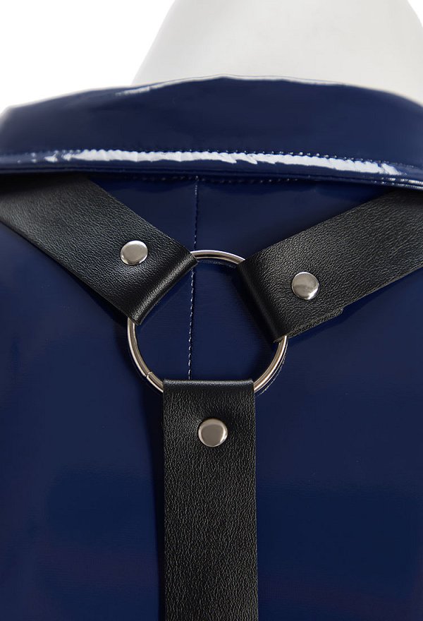 Female Polizistinnen Cosplay Kostüm PU-Leder Sexy Blauer Bodysuit mit Hut und Gürtel Female Polizistinnen Cosplay Kostüm PU-Leder Sexy Blauer Bodysuit mit Hut und Gürtel