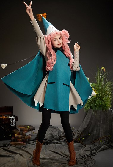 Disfraz de Cosplay de Tetia de Witch Hat con Vestido y Capa con Pantalones y Sombrero