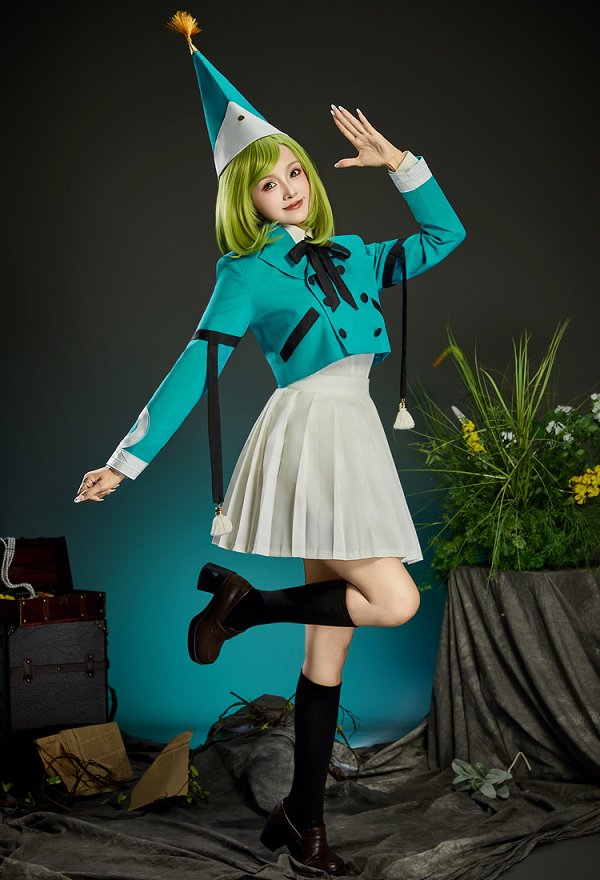 Witch Hat Coco Derivative Uniform Outfit Set Shirt and Pleated Skirt with Short Jacket and Hat