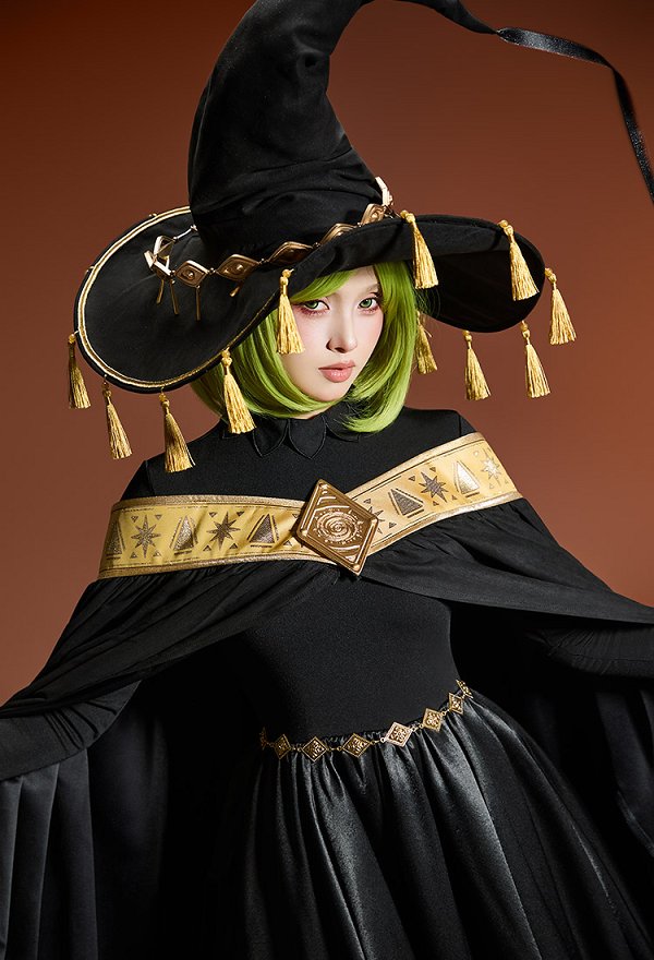 Disfraz Cosplay de Coco Brimmed Cap Black Magic Skin de Witch Hat Vestido con Capa Desmontable y Sombrero