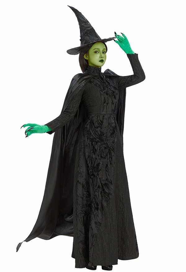 Wicked Cosplay Vestido de bruja con sombrero y capa