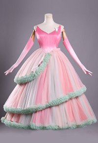 Wicked Glinda Cosplay Kostüm Rosa Grünes Tüllkleid mit Handschuhen und Unterrock