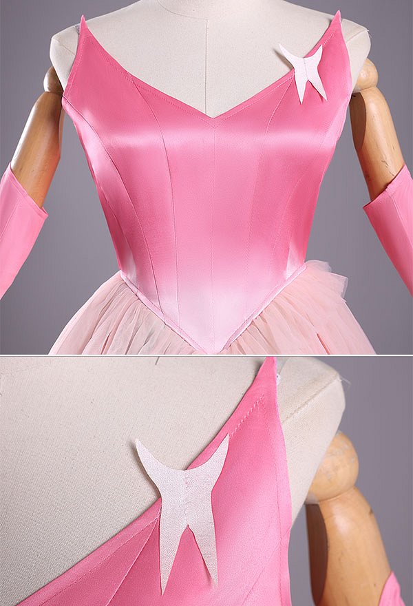 Wicked Glinda Cosplay Vestido de tul rosa y verde con guantes y crinolina