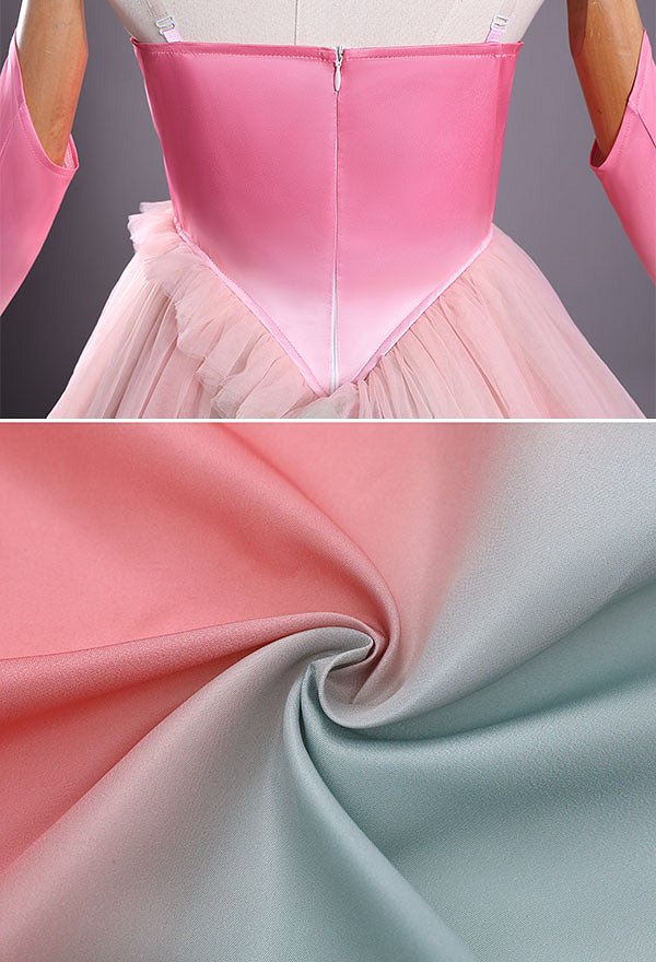 Wicked Glinda Cosplay Vestido de tul rosa y verde con guantes y crinolina