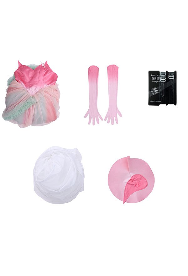 Wicked Glinda Cosplay Vestido de tul rosa y verde con guantes y crinolina
